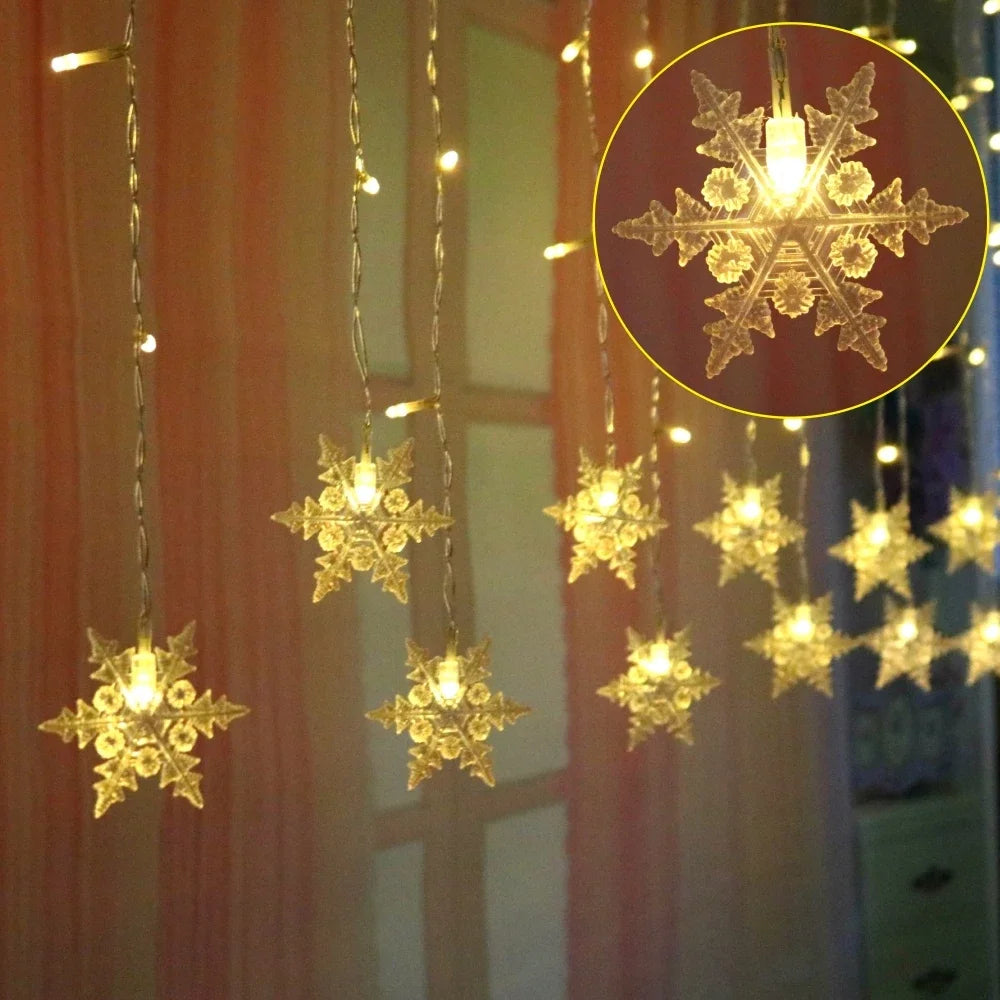 Christmas Snowflake Fairy Lights 4M 96Led Curtain Lights Snowflake String Lights for Halloween Thanksgiving Christmas Decoration