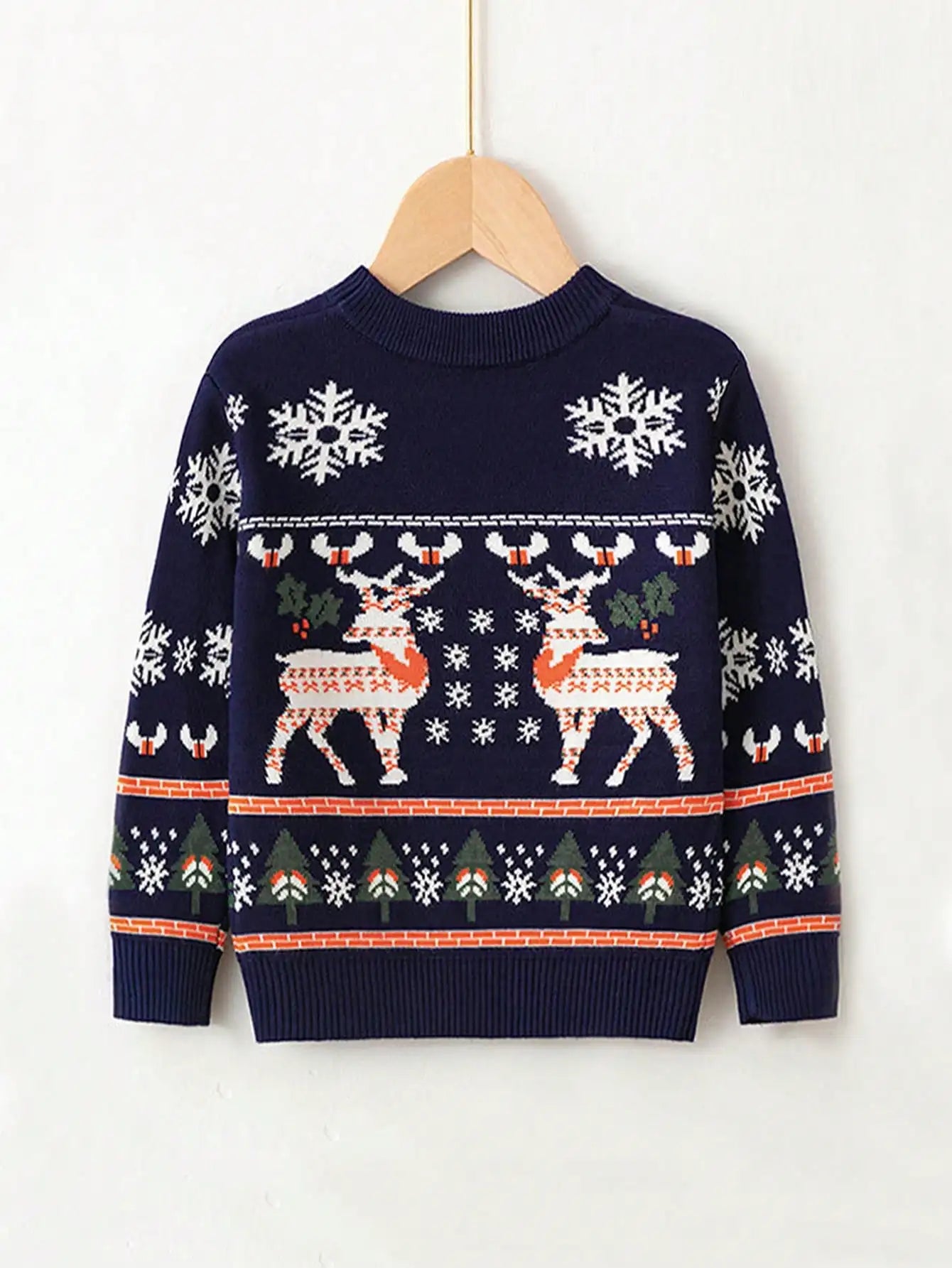 Christmas Boy sweater, long-sleeved round neck, cartoon reindeer pattern outdoor casual autumn and winter sweater