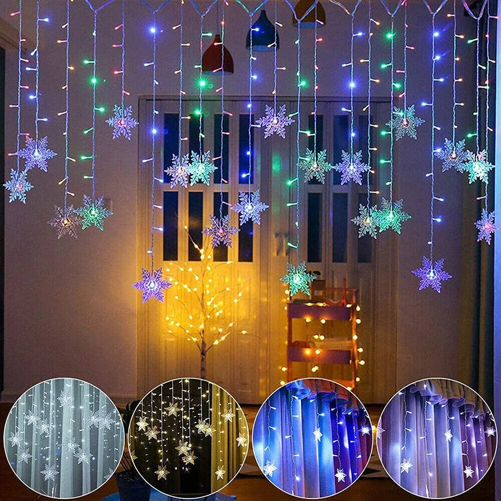 Christmas Snowflake Fairy Lights 4M 96Led Curtain Lights Snowflake String Lights for Halloween Thanksgiving Christmas Decoration