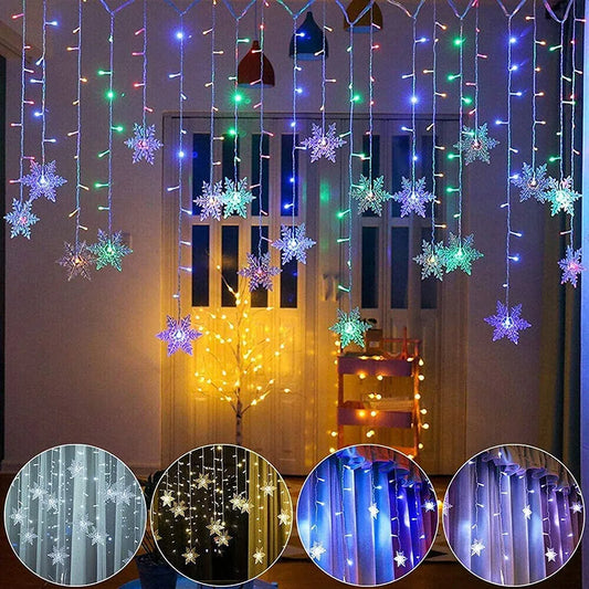Christmas Snowflake Fairy Lights 4M 96Led Curtain Lights Snowflake String Lights for Halloween Thanksgiving Christmas Decoration
