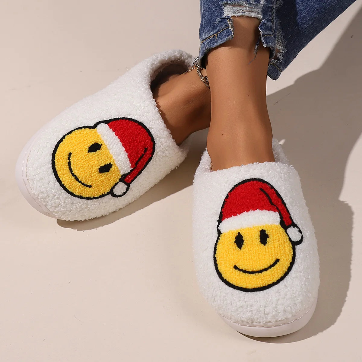 Winter Christmas Cotton Slippers Plush Warm Cozy House Shoes Unisex Indoor Footwear Holiday Gift Idea for Men and Women