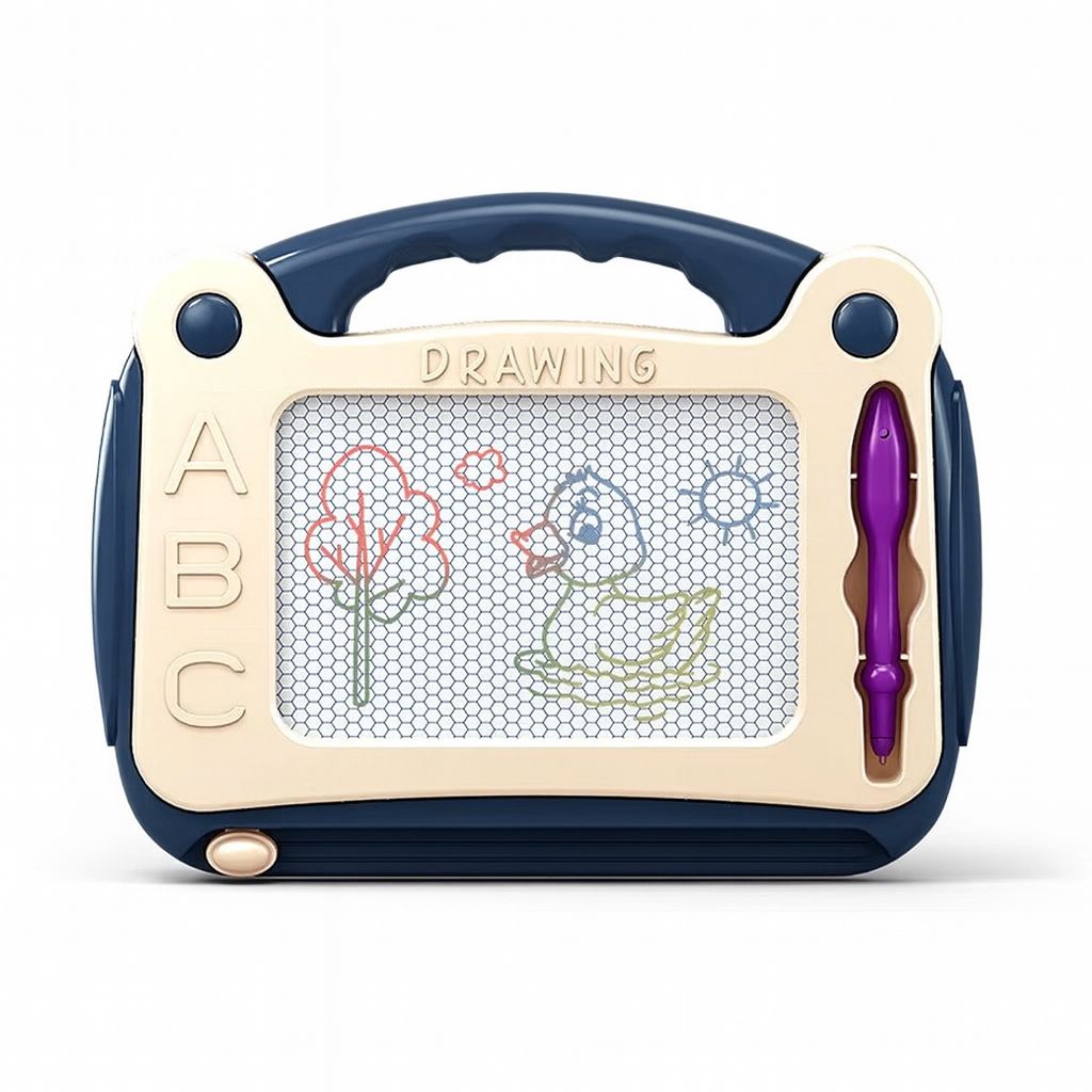 Children's drawing tablet with a stylus on a white background