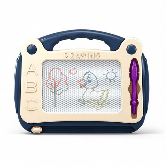 Children's drawing tablet with a stylus on a white background